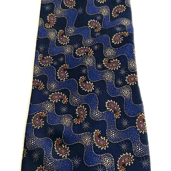 Barbara Blank New York Purple Jacquard‎ Print Paisley Wide Silk Tie - Picture 2 of 5